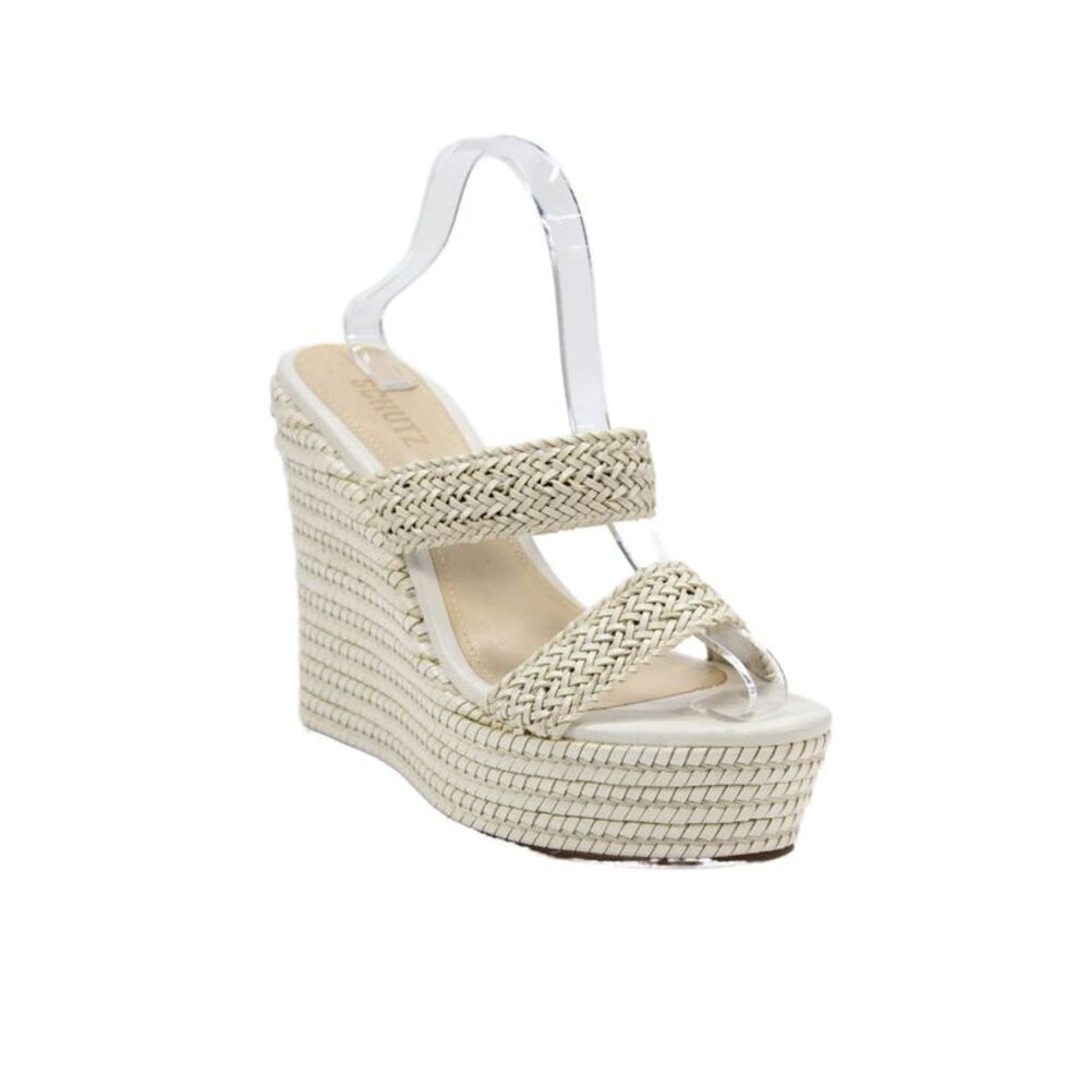 Schutz Womens Woven Leather Slip On Platform Wedge Heels Shoes White Size 9B